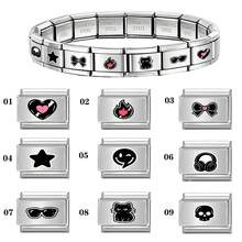1/5/10pcs Black & Pink Small Element Series Bow, Black Cat, Skull, Flame, Star Module Bracelet Accessories, Stainless Steel DIY Jewelry, Cool Matching Accessories - Multicolor - View 2