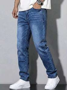 Boys Streetwear Cool Casual Light Blue & Dark Blue Washed Denim Jeans - Blue - View 4