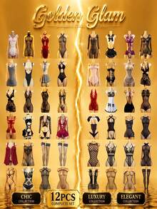 12pcs Women's Lingerie Set, Multiple Styles, Made Of Semi-See-Through Sheer Material, Creating A Pure And Seductive Atmosphere, Suitable For Private Dates Or Party Wear, Also Can Be Used As Atmospheric Sleepwear, Creating An Eye-Catching Look - Multicolor - View 2