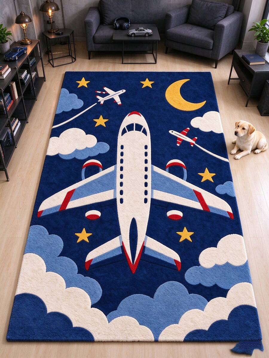 1pc Night Sky Airplane Rug, Living Room Carpet, Area Rug, Large Rug, Floor Mat, Living Room Large Carpet, Bedroom Carpet, Door Mat, Small Rug, Bathroom Mat - Multicolor - View 1