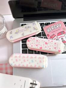 2/1pc Pink Bow Flower Heart Pattern 2-In-1 Folding Comb Mirror. Sweet And Cute, Portable Compact Travel Cushion Comb And Makeup Mirror. Anti-Static Massage Function, Helps You Create Voluminous And Smooth Hair; Suitable For Curly, Straight And All Hair Types - Pink - View 5