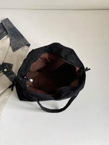 New Large Capacity Women's Shoulder Bag, Versatile Commuter Corduroy Tote Bag - Black - View 6
