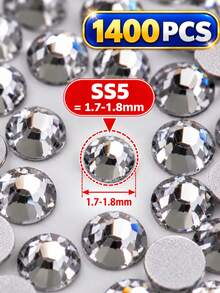 1440pcs/Pack Flat Back Rhinestones, Loose Transparent White Craft Stones, Glass Rhinestones, Size Range [1.7-4.8mm], Silver Rhinestones, Suitable For Clothing/Strollers/Shoes/Mugs/Handicrafts/Shoes/Phone Cases/Cups/Room Decor/Book Binding/And Other Scenes. - Silver - View 12