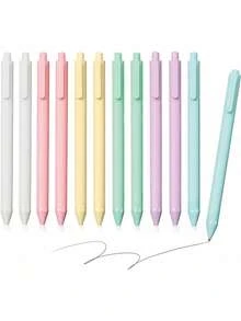 12pcs Random Color Ballpoint Pens, Comfortable Touch Pen, Soft Retractable Exquisite Diary Pen, Black Ink, Medium Tip 1.0mm, Gift Pen, Cute Office Supplies - Multicolor - View 10
