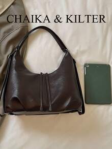1pc Fashion Crescent PU Fabric Shoulder Bag Suitable For Commuting, Shopping, Etc. (With Pendant) - Coffee - View 4