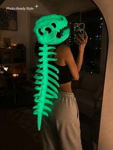1pc Dinosaur Costume Set, Realistic Dinosaur Skeleton Design, Plush Spine & Skull Headband, Non-Electric, Perfect Gift - Multicolor - View 7