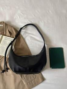 Casual Black Large Capacity Lychee Grain Tote Bag, Shoulder Crossbody Underarm Bag - Black - View 8