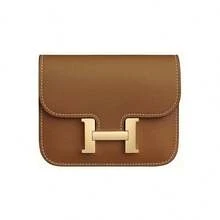 Hermès HERMES Constance Slim cartera de piel de becerro Evercolor con cierre dorado, monedero, riñonera, para mujer, 37 Gold color oro marrón - Marrón - Ver 5