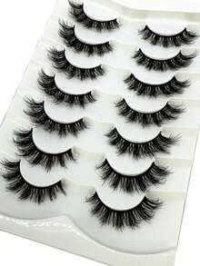 NEW 7 Pairs Wispy Fluffy Faux Mink Strip Lashes, 3D 5D Cross Volume Fake Eyelashes, Soft Lightweight Reusable Handmade Lashes, Natural & Dramatic Look Eyelashes For Beginners Wedding Party - View 5