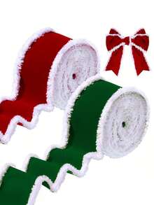 2 Rolls Of Red And Green Velvet Christmas Ribbons, Handmade, Suitable For Holiday Decoration, Christmas Tree Decoration, Gift Packaging, Floral Arrangement, And Weaving Flower Garlands - View 6