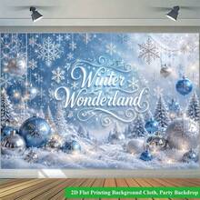 1pc Christmas Backdrop Cloth, Gold Blue Silver Ball Christmas Decor, Pine Cone Snowflake Winter Holiday Theme, Multiple Sizes, New Year Decoration Fabric, 5 Styles Available - 1 - View 6