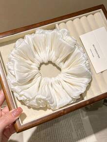 2Pcs Oversized Shimmer Pleated Satin Scrunchies, Large Ruffled Fabric Hair Tie, Elegant Solid Color Hair Accessories For Women Daily Hairstyle - Multicolor - View 9