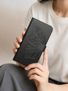 1pc 3D Embossed Butterfly Apple Phone Case, Full Coverage Apple 18 Pro Phone Case Cover, Wallet Style Smartphone Case, Shockproof Anti-Drop Apple 17 Pro Max Phone Case, Multi-Function Apple 16 Phone Case With 3D Butterfly Pattern, Apple 18 Pro Max Phone Case With Built-In Phone Stand, Classic Black Flip Leather Case Phone Case, Phone Case Note 17 With Credit Card Slot; Galaxy S26 Ultra Phone Case With Smart Phone Stand, Cute Phone Case Protective Cover Travel Essential, Honor Phone Case Practical Phone Accessory. - Black - View 5
