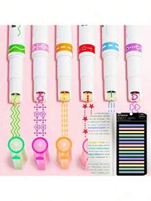3/6PCS Multi-Pattern Curved Edge Fluorescent Pens, Roller Ball Tip Decorative Marking Pens, Diverse Border Print Fluorescent Pens, Manuscript Outline Drawing Tools, Journal Page Decoration Writing Supplies, Desktop Document Annotation, Office Stationery, Back To School - Sets - View 12