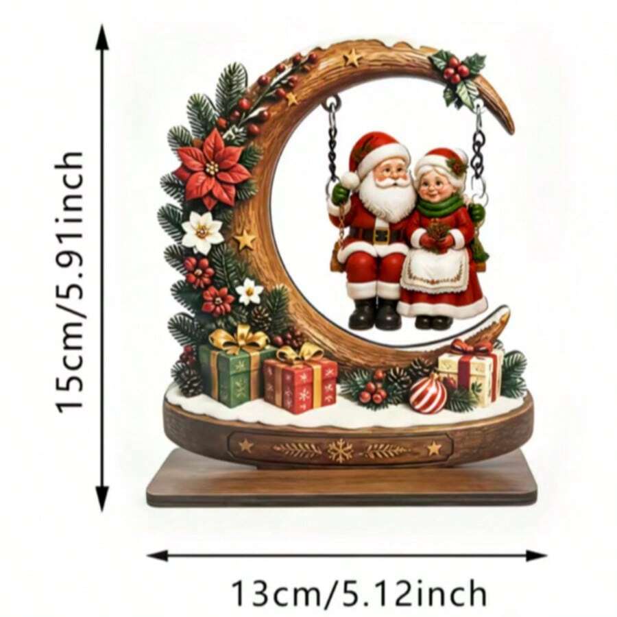 Wooden Santa Claus Swing Shaped Holiday Decoration 2D Wooden Desktop Ornament Creative Bookshelf Atmosphere Decor - A - View 1