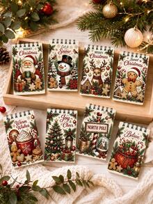 New Christmas Theme Mini Loose-Leaf Notebook/Portable Pocket Size, Suitable For Writing, Memo, Diary, Study And Office, Thoughtful Gift For Teachers On Teacher's Day, Also Great Gift For Graduation, Birthday, Back To School Essential, Back To School Season, Back To School Must-Have, Christmas Gift (Mini Size) - Multicolor - View 3
