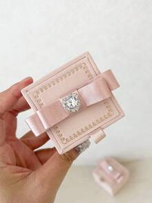 Women's Jewelry Box, Velvet Jewelry Gift Box With Satin Bow And Rhinestone Heart Decoration, Simple Sweet Jewelry Storage Box, Jewelry Gift Packaging Box & Packaging Accessories, Suitable For Wedding, Engagement, Anniversary, Ring, Earring, Necklace Packaging - Multicolor - View 7