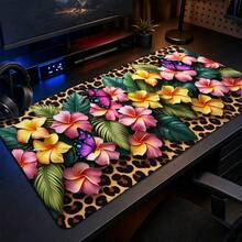 1pc Leopard Print Tropical Floral Mouse Pad, Hibiscus Butterfly Palm Leaf Hawaiian Pattern Extended Desk Mat, Suitable For Home Office And Gaming, Size S/M/L/XL - View 1