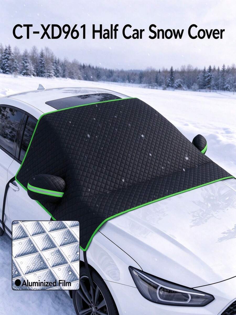 1pc Car Windshield Cover, Black And Green Oxford Fabric, With Dedicated Snow Cover Storage Bag, All-Weather Windproof And Frost-Proof, Suitable For SUV Windshield, Car Accessories - Snow Guard - View 1