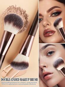 6pcs Dual-Ended Makeup Brushes With Packaging, Multi-Brush Head Design Powder Brush Foundation Brush Contour Concealer Eyeshadow Brow Brush, Daily Commute Date Makeup Full Set Beauty Tools Suitable For Beginners - Multicolor - View 5