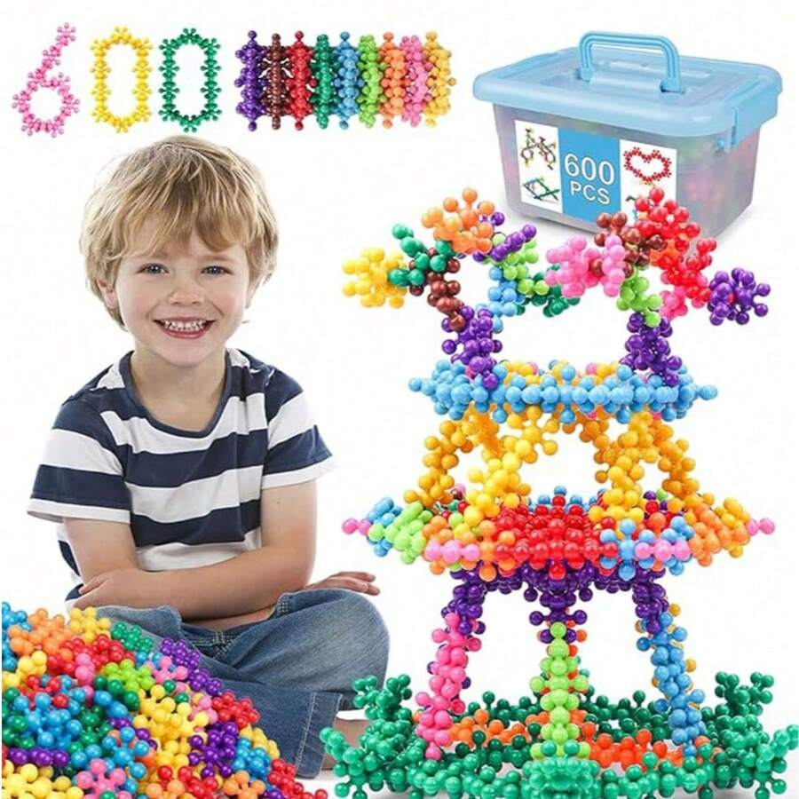 somoving 600/100/60/200pcs Solid Plastic Interlocking Building Blocks Educational Toy Set, Suitable For Preschool Children 3 Years Old And Above, Boys And Girls, Develops Fine Motor Skills And Sensory Development, Christmas And Birthday Gift - Multicolor - View 1