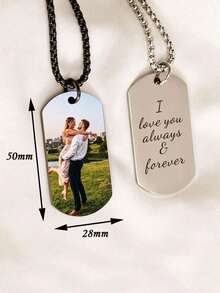 1pc Customized Photo Necklace, Men's Personalized Photo Necklace, Custom Photo Necklace, Engravable Text Photo Necklace, Unisex Commemorative Photo Pendant Necklace, Personalized Gift For Men, Anniversary Gift For Husband, Wedding, Halloween, Birthday, Christmas Gift - Multi-color UV - View 4