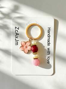 1pc Floral Beaded Keychain, Sweet Flower Bag Charm, Key Ring Key Chain, Women's Portable Accessory Gift - Multicolor - View 7