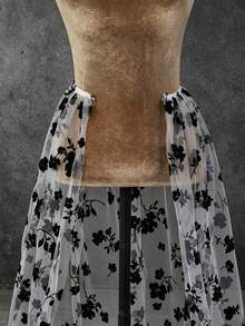 1pc Detachable Black Flocked Floral Train Bridal Overskirt, Wedding ...
