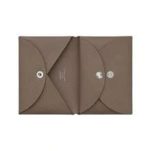 Hermès HERMES  Calvi Duo Cartera de piel de becerro Epsom con cierre plateado, unisex, para parejas, color gris elefante - Gris - Ver 2
