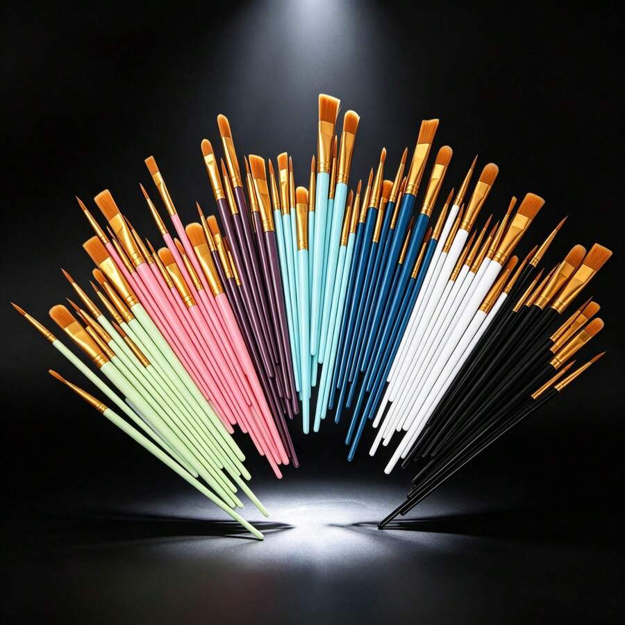 10-Piece Professional Brush Set, 7 Colors Available, Nylon Bristles, Ideal For Acrylic, Watercolor, Oil Painting, Beginner & Pro Artists - Multiple Styles - View 1