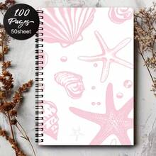 2D Flat, 1pc Pink Shell And Starfish Spiral Notebook, High-Quality Striped Paper, Cute Beach Design, Durable Spiral Binding, Small Gift For Ocean Lovers And Beach Vacationers - One Book (50 Pages, 100 Pages) - View 8