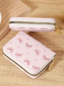 New Bow Print Wallet With Zipper For Large Capacity Storage Of Credit Cards And Multiple Card Holders, Perfect For Outdoor Travel - Pink - View 6