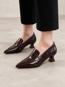 2026 Spring/Summer New Women's Pointed Toe Kitten Heel Mule Sandals, Low Heel Commuter Comfortable Shoes - Brown - View 6