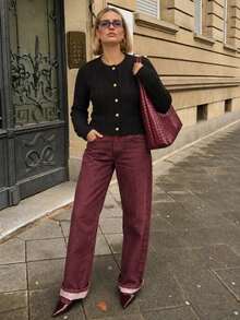 Women's Vienna Premium Powder Pink Gold Buttoned Cable Knit Cardigan - Black - View 2