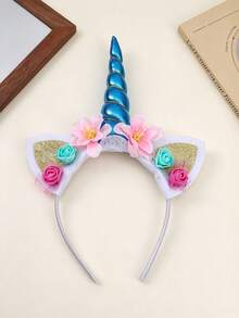 2pcs Cute Unicorn Horn Flower Decor Headband, Party Costume Headpiece, Photo Prop, Holiday Styling Headband - Multicolor - View 6
