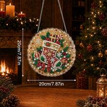2D Flat Acrylic,1Pc Pearl Diamond Painting,Christmas Stocking Round Hanging Ornament,Candy Cane Gift Box Bow Pattern,Suitable For Front Door,Window,Wall,Home Xmas Decor,Christmas Gift - View 11