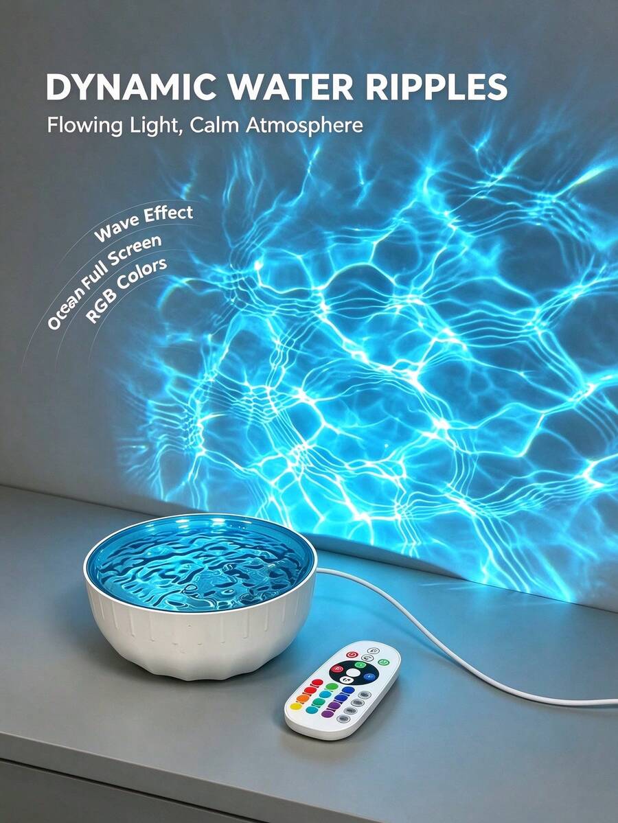 1pc Ocean Wave Projection Night Light, 16 Color RGB Water Ripple ...