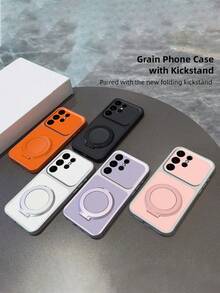 Luxury Litchi Texture Artificial Leather Magnetic Phone Case, Compatible With Samsung Galaxy S26 Ultra S25 Ultra S24 Ultra S23 Ultra S22 Ultra, 360° Rotating Ring Stand, Electroplated Protective Soft Back Shell - Purple - View 4