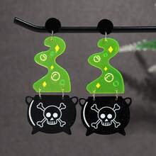 1 Pair Halloween Cute Neon Acrylic Skull Magic Potion Cauldron Pendant Earrings, Suitable For Women Holiday Wear And Gift Giving - Funny - View 11