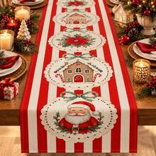 Christmas Table Runner, Santa Claus & Gingerbread Man Pattern, 13 X 72 Inch Christmas Decoration - Red Stripe - View 8