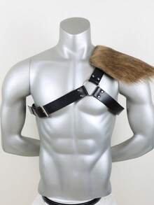 Halloween Medieval Faux Fur Shoulder Armor, Medieval Knight Pirate Costume Prop Party Outfit Accessory - A - View 2