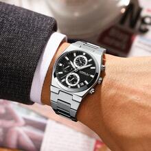 CRRJU Men Watch Fashion Quartz Chronograph Luminous Dial With Date Clock Stainless Steel Wristwatch - Multicolor - View 6