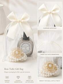 Bowknot Drawstring Jewelry Storage Bag, Multi-Color Transparent Tulle Drawstring Bag, Ring & Jewelry Storage Bag, Cosmetic Storage Bag, Suitable For Wedding, Bridal Party, Birthday Party, Jewelry Packaging, Cosmetics, Jewelry - Milky White - View 3