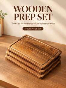 1/2/3pcs Acacia Wood Cutting Board Set, Rectangular Solid Wood Kitchen Chopping Board, Multi-Size Wooden Prep Board For Cutting Meat Veggie Bread, Serving Tray Charcuterie Board, Kitchen Cooking Accessory, Small Kitchen Gadgets, Kitchen Cutting Board - View 3