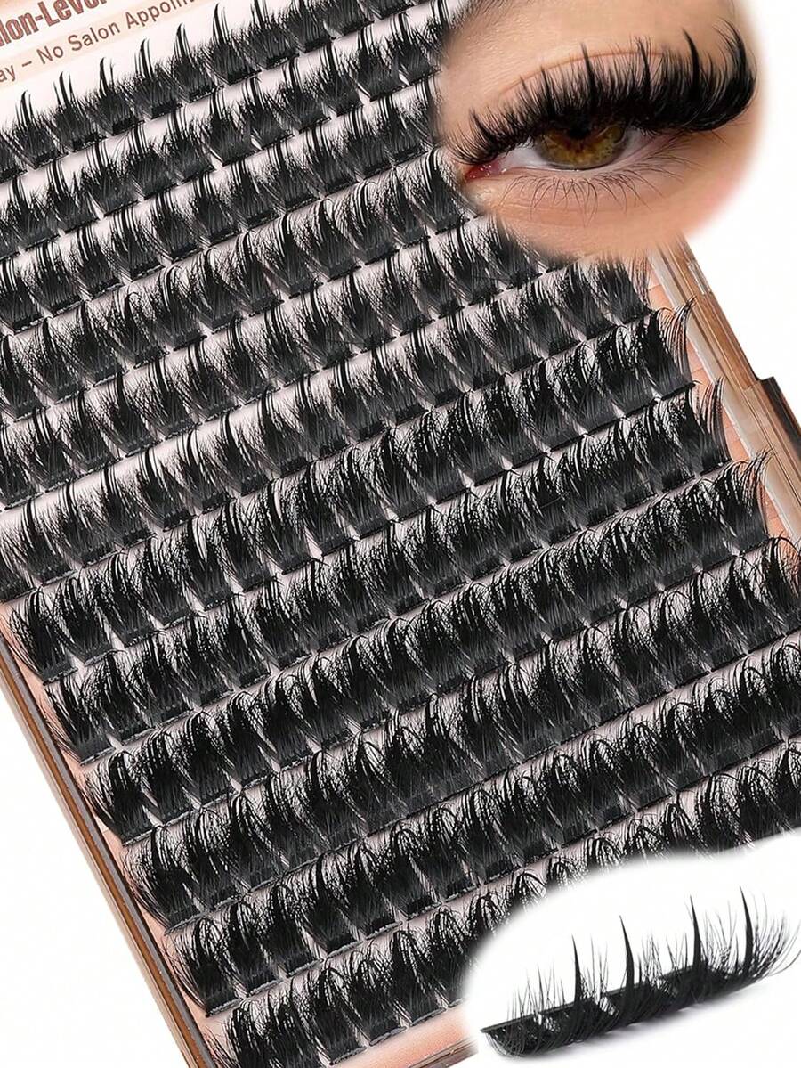 5D Spiky Lash Clusters 100D D Curl Faux Mink Individual Eyelashes, Multi-Length Mix 3 Styles Cat Eye Doll Squirrel, Salon Grade DIY At Home Wispy Fluffy Thick Volume False Lashes, Reusable Waterproof No Double Stacking Fishbone Flex Band Soft Feather - D - View 1