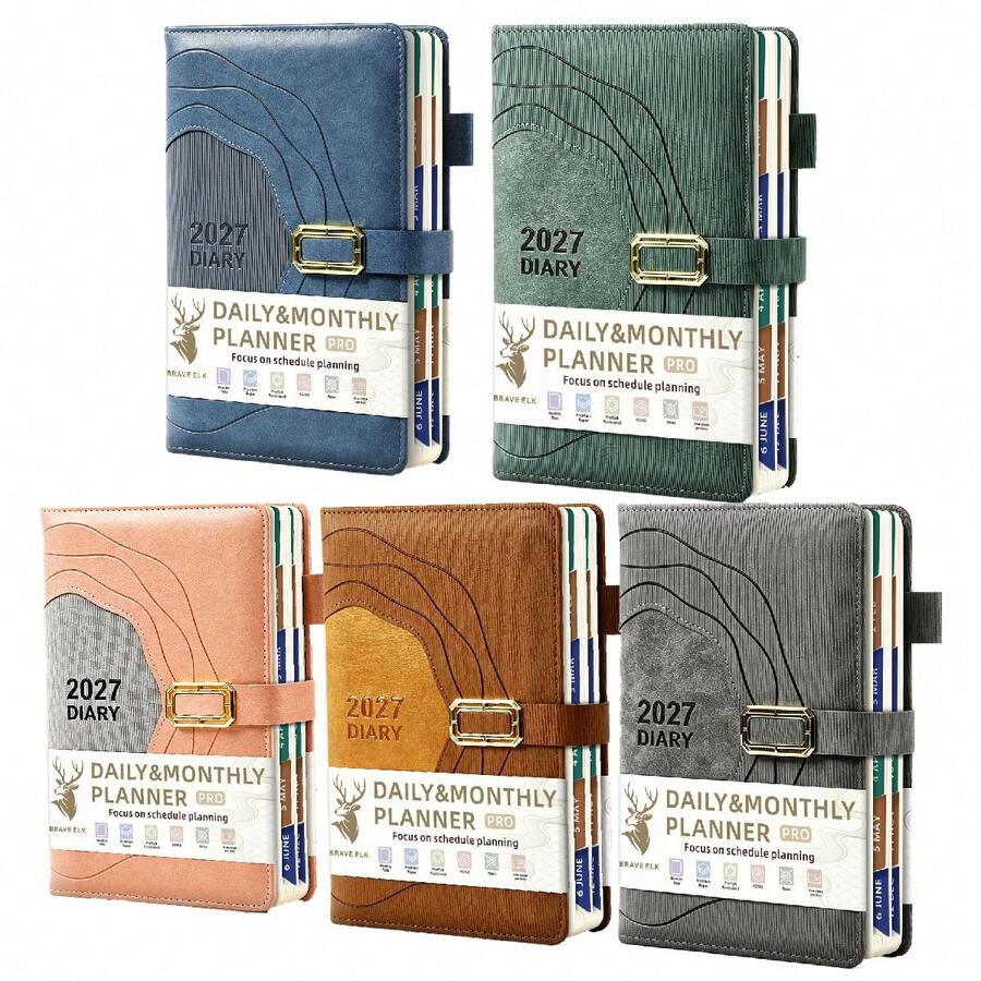 A5 2027 Daily Planner Notebook, Elegant Smooth Textured PU Leather ...