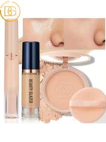 beauty glazed 3 PCS Makeup Set: 1 Ultra-Luminous Matte Foundation+1 Lightweight Liquid Concealer+1 Oil Control Loose Powder, Waterproof, Long-Lasting, Matte Finish, Silky Texture, Easy Application, Travel-Friendly, Makeup Kit For Natural And Refined Makeup Look - B97#05+B117#404+B8885#102 - View 1