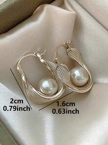 1 Pair Fashionable Elegant Geometric Twisted Faux Pearl Hoop Earrings Suitable For Women's Daily And Party Wear - Silver - View 6