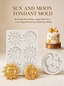 Sun Moon Face Silicone Mold 3Pcs, Greek Mythology Fondant Chocolate Tray For Ramadan Eid Cake Decor, Resin Clay DIY Tool, Non-Stick Reusable - Light Grey - View 5
