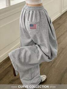 Plus Size Comfortable Grey Wide Leg Long Fashion Casual Sports Pants Knit Fabric - Light Grey - View 1